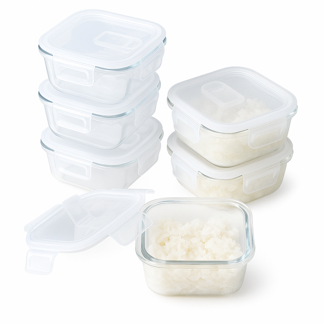 살림의지혜 촉촉한 냉동밥 용기 내열유리 사각 320ml, 6개