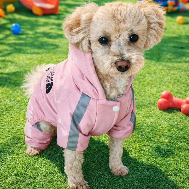 댕로드 강아지 겨울 패딩 올인원 애견의류, 1개, 핑크