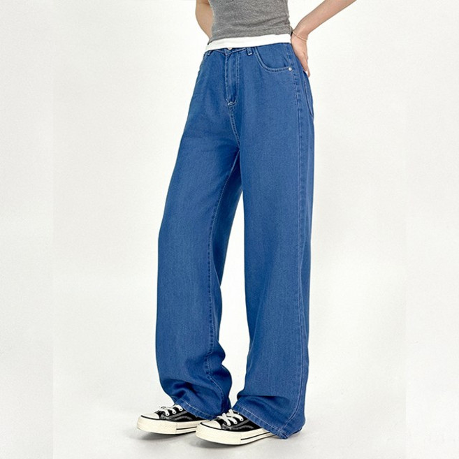 -5도 텐셀 앗차거 쿨링 뒷밴딩 데님 일자와이드 팬츠