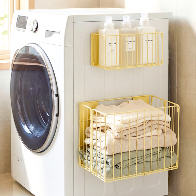 도파밍 자석 빨래바구니 틈새 접이식 세탁바구니 선반, 버터