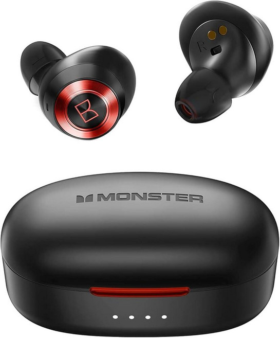 MONSTER Achieve 100 AirLinks 무선 이어버드 블루투스 5인치 이어 스테레오 헤드폰 USB-C 빠른 충전 선명한 통화를 위한 내장 마이크 스포츠용 방, MONSTER Achieve 100 AirLinks 무