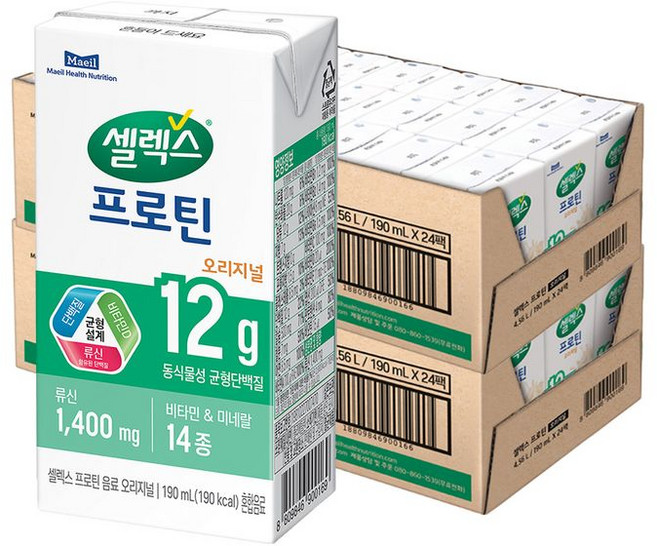 셀렉스 프로틴 음료 오리지널 대용량, 190ml, 48개