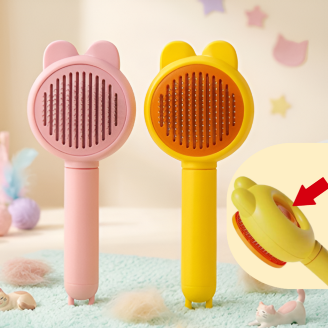 작은하루 반려동물 원터치 브러쉬 귀여운 캐릭터 빗, 1개, 핑크