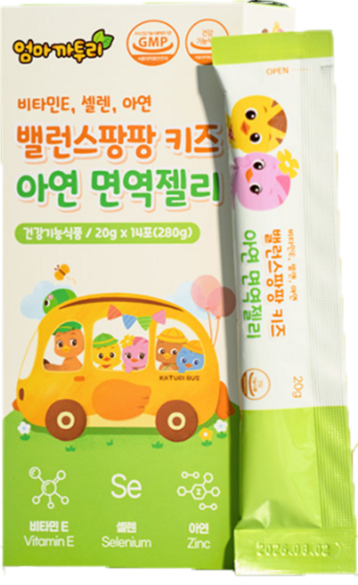 엄마까투리 밸런스팡팡 키즈 아연 면역젤리14포 ( ) 비타민E 셀렌 아연 영양제, 1박스, 14회분