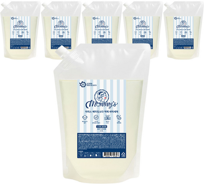 마미스 베이킹소다 액체세제 리필형 세탁세제 중성세제, 6개, 2L