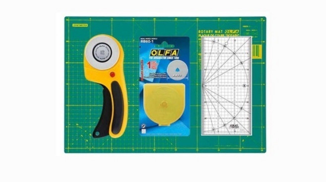 마운트존 OLFA 퀼트/섬유공예 완벽세트3-고급형 로터리커터칼 60mm+교환용칼날+퀼트(섬유)작업용 커팅매트+퀼트전용자-textile3