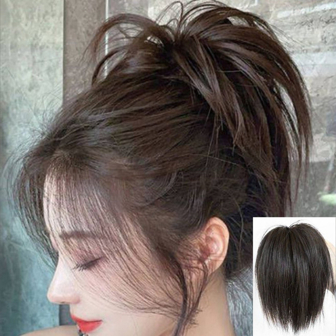 중단발 부분가발 고무줄밴드 포니테일 올림머리 헤어피스 레이어드컷, 1개, 브라운블랙