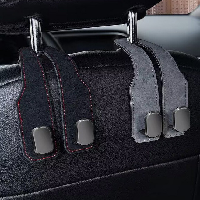 자동차 헤드레스트 스웨이드 수납걸이 후크 행거형 스마트폰 거치대, 브라운, 2개