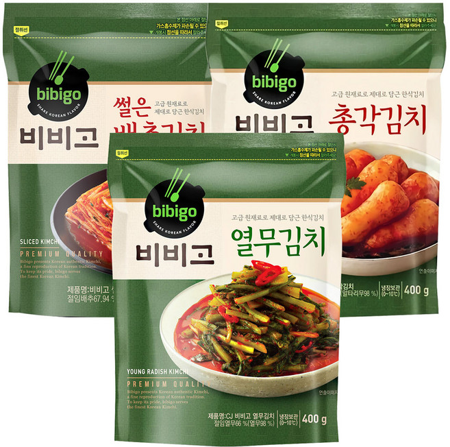 비비고 썰은배추김치400g+총각김치400g+열무김치400g, 1개