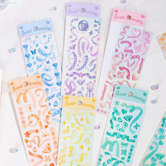 데일리펀 탑로더 다꾸 폰꾸 다이어리 폴꾸 방수 데코 스티커 폴라로이드 앨범 꾸미기스티커 6종 세트, 6개, 리본스티커