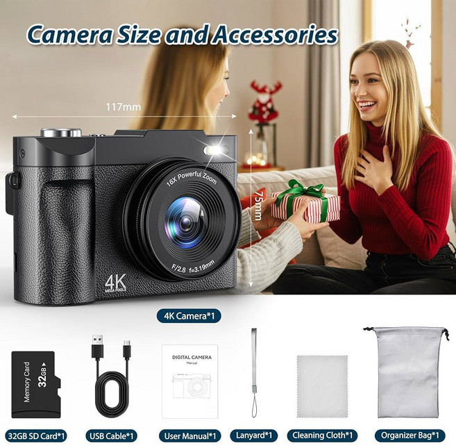 ANVOSCI 4K 카메라 카메라 유튜브용 50MP 오토포커스 8인치 디지털 브이로그