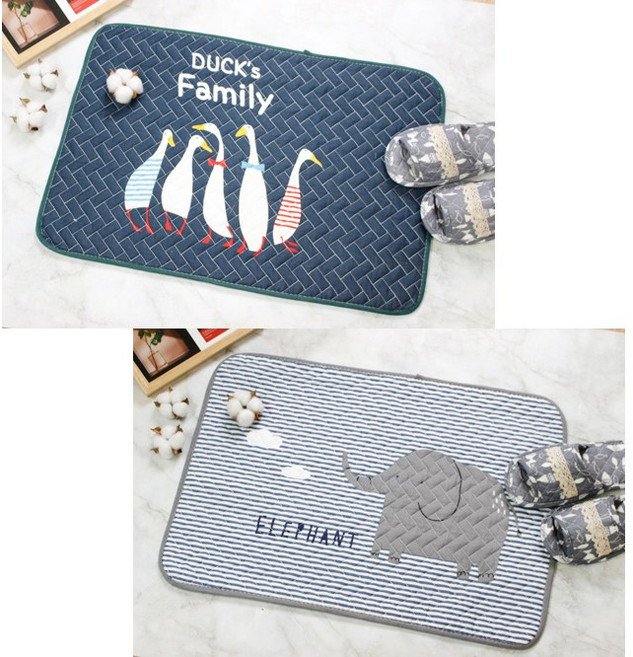 2종세트 주방발매트 욕실 현관 퀼트 발 면 매트 사무실 화장실 미끄럼방지 순면 워셔블매트, 02오리패밀리+코끼리 2종세트