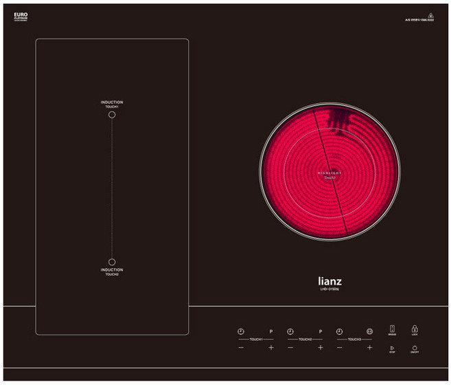 리안츠 하이브리드 3구 인덕션 하이라이트 LHD-3150N 빌트인 매립형 가정용 전기레인지 전기렌지 전기쿡탑 전국설치가능, 프리스탠딩, 3구 하이브리드+블랙케이스 15cm