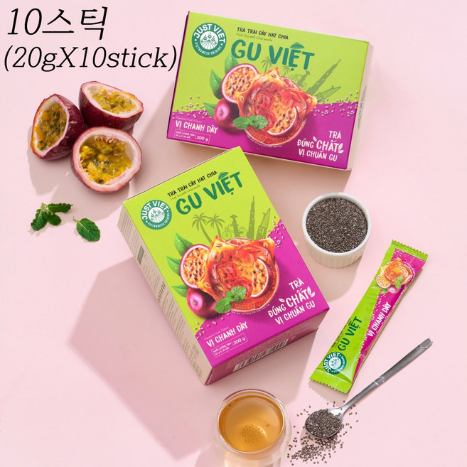 저스트비엣 과일차 아이스티 패션후르츠맛, 1개, 10개입, 200g