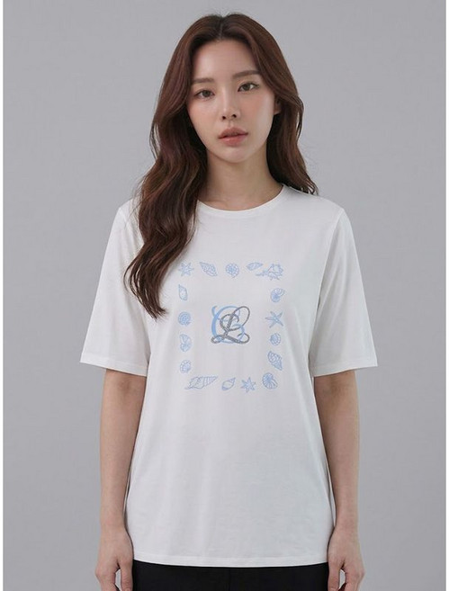 샤트렌 프린트 티셔츠 냉감 티셔츠 화이트 HCCMTS001