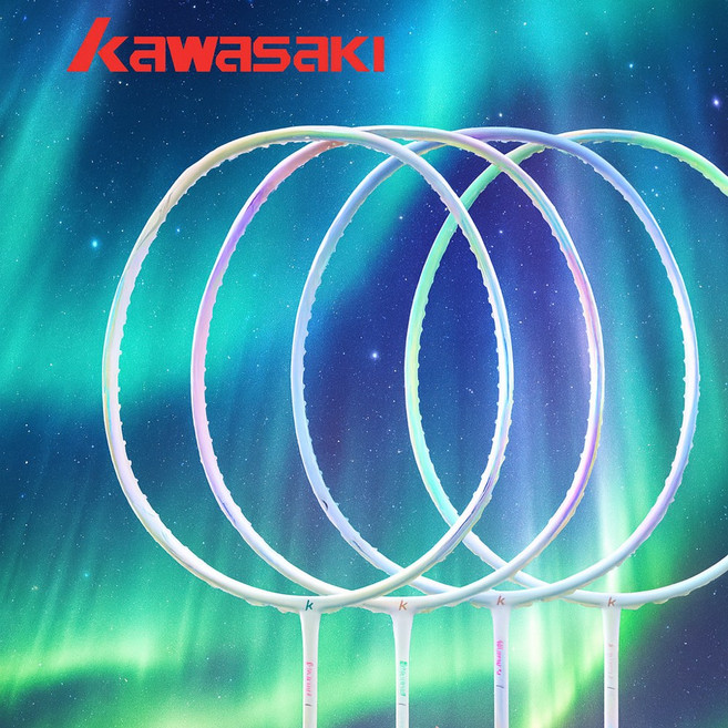 가와사키 배드민턴라켓 오로라7 가벼운 경량 5U 선수용 공격형 배드민턴채 스트링(줄)포함, 1개, 화이트스카이블루