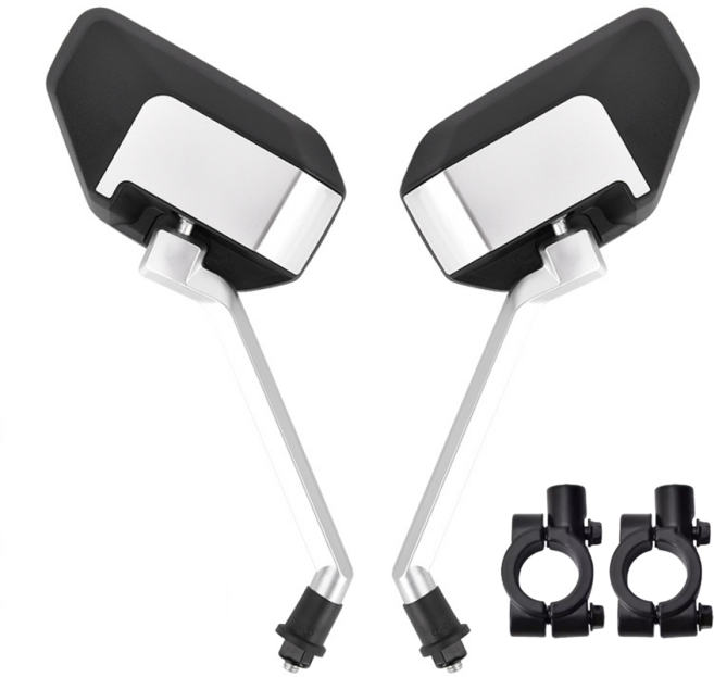 마켓피아 오토바이 자전거 백미러 사이드미러 8mm 거치대 포함, 1세트, 블랙