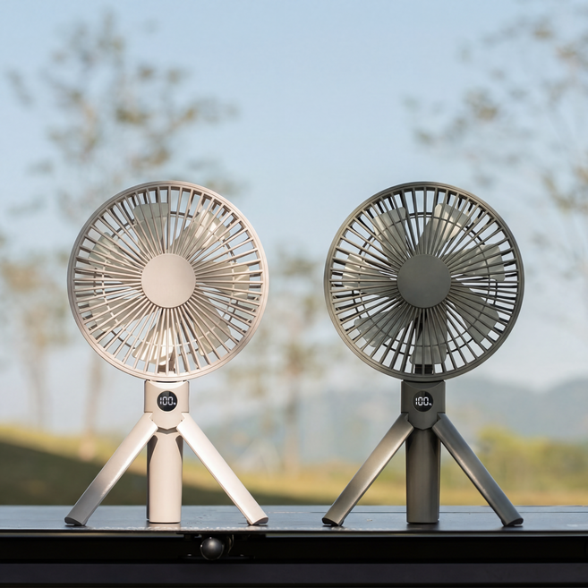 LINSHU 무선 접이식 캠핑 선풍기 무소음 강한 바람량, 모카 브라운, DQ280