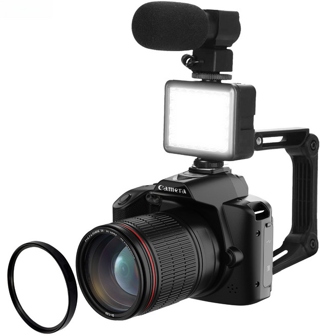 Camera 4K 6400萬像素 120°廣角 3吋IPS螢幕 Wi-Fi 連接手機 IR-CUT 夜視攝影, 黑色+四件套【不含記憶卡】