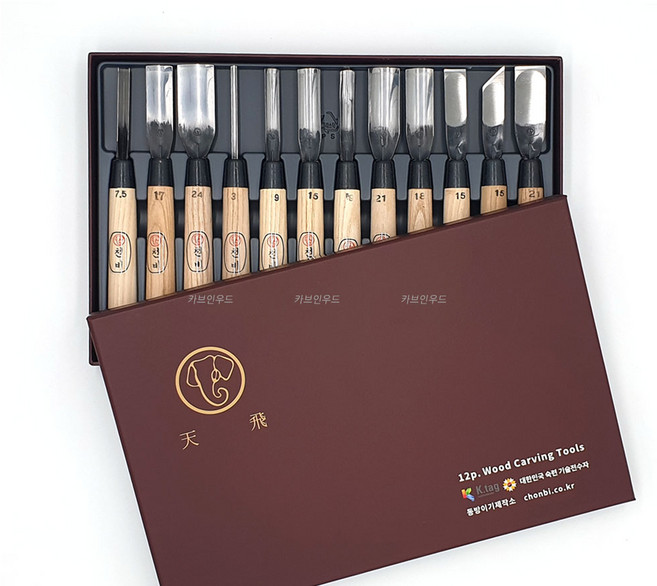 천비 조각도 세트 12pcs 하드케이스 조각칼 조각끌 조각 목공 칼 도구 공구 우드 카빙, 1개입