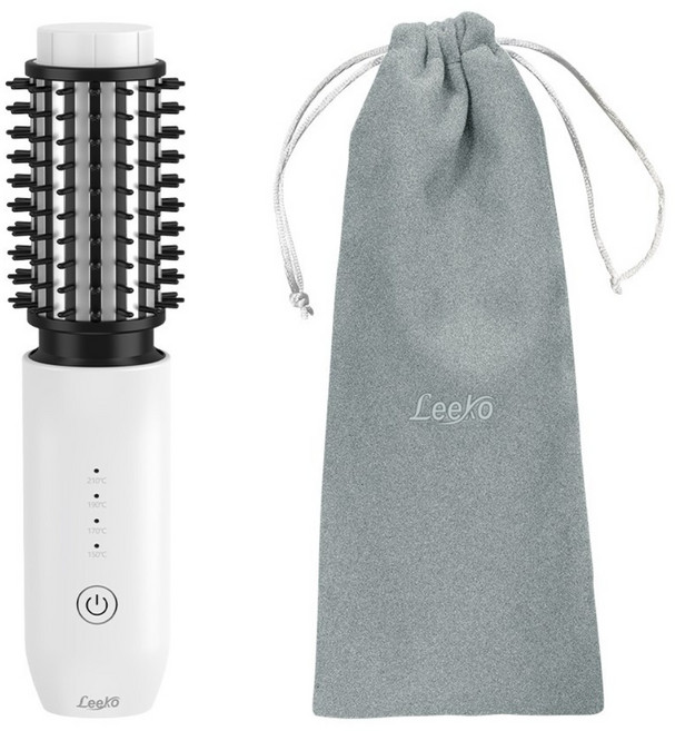 Leeko 모발 손상 없는 4단 온도조절 음이온 고데기/ 무선 미니 뿌리 볼륨 빗 고데기/ 물결 웨이브펌/ 여행 출장 외출 휴대용/ 모발보호 간편 고데기 블루, 화이트, K-102