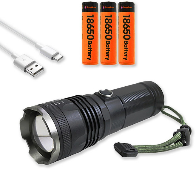 7800mAh 대용량 슈퍼 줌 레이저 LED 손전등 써치라이트 후레쉬 충전식 랜턴, 1개