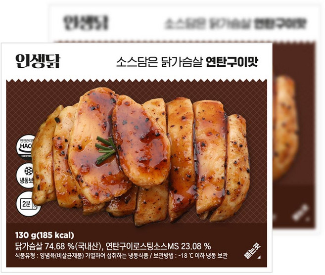 인생닭 소스담은 닭가슴살 슬라이스 연탄구이맛, 100개, 130g