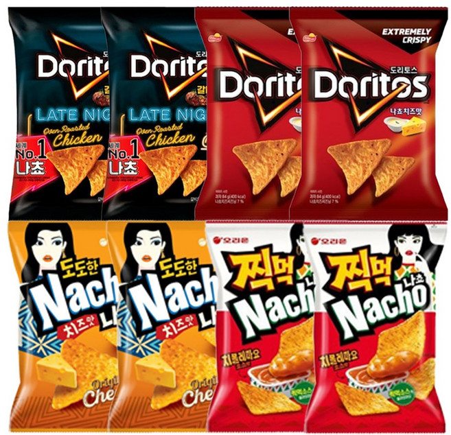 [나쵸 시리즈] 도도한나쵸+찍먹치폴레마요+도리토스치즈+도리토스양념갈비 2개씩 (총 8개)