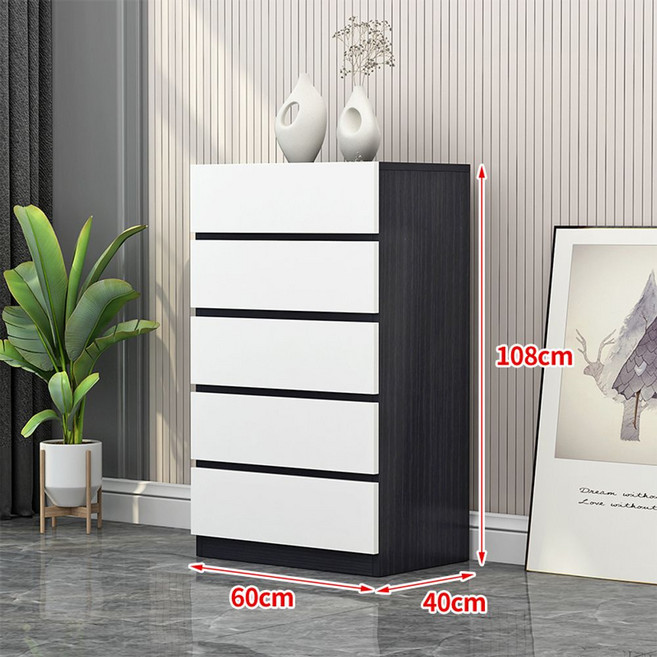 침실 서랍장다용도 원목 드레스룸 깊은 대형 우드 안방 옷 수납장, 조립, 5단 블랙