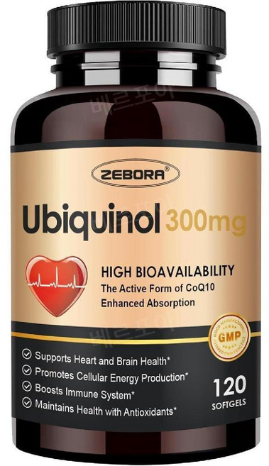 ZEBORA 유비퀴놀 코큐텐 300mg 120정 CoQ10 Ubiquinol, 1개