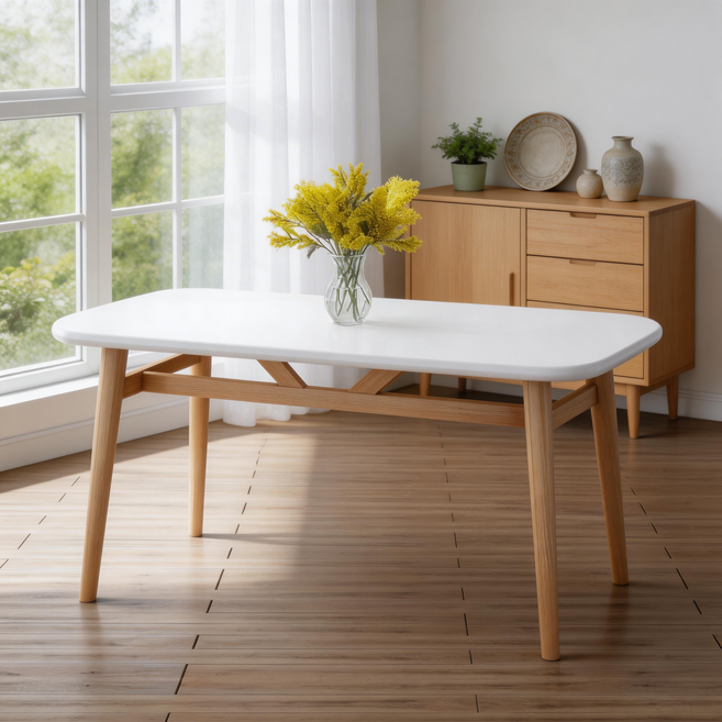 NEDYOU 홈컴 식탁 4~6인용 원목 식탁 가정용 거실 테이블 우드 다용도 사각 테이블 DK-05, 4인용, 화이트(의자가 없어요)