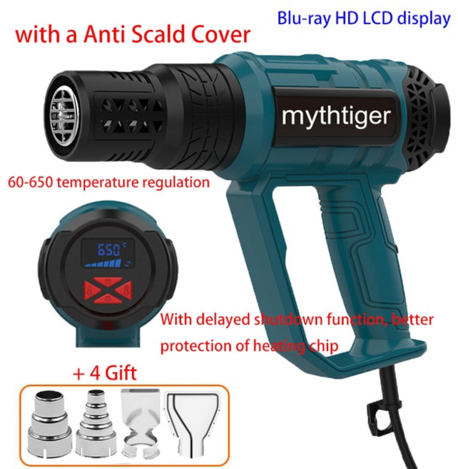 LCD 디스플레이 히트건 헤어 드라이어 건설 열풍기 납땜 수축 포장 히터 DIY 도구 2000W, 9 EU 4GIFT KIT, 1개