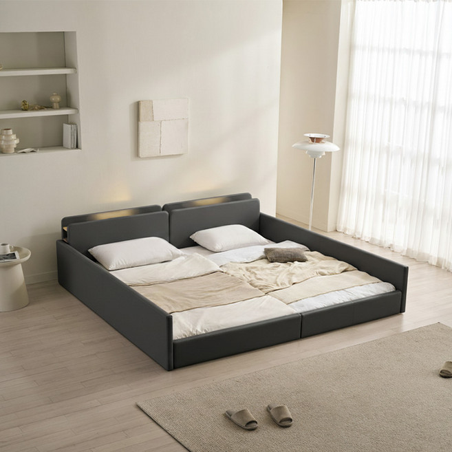 삼익가구 해온 LED 저상형 가죽 패밀리 침대, 03. 그레이 가드형 _양모라텍스독립매트 포함