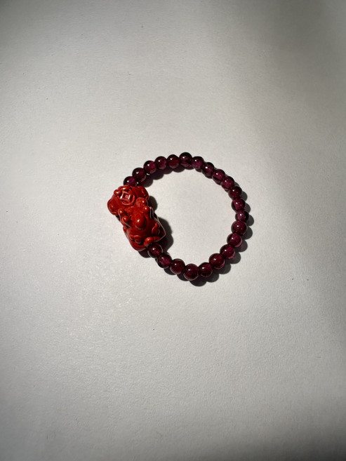 紅色貔貅石榴石圓珠 招財納福時尚百搭 增添個人魅力