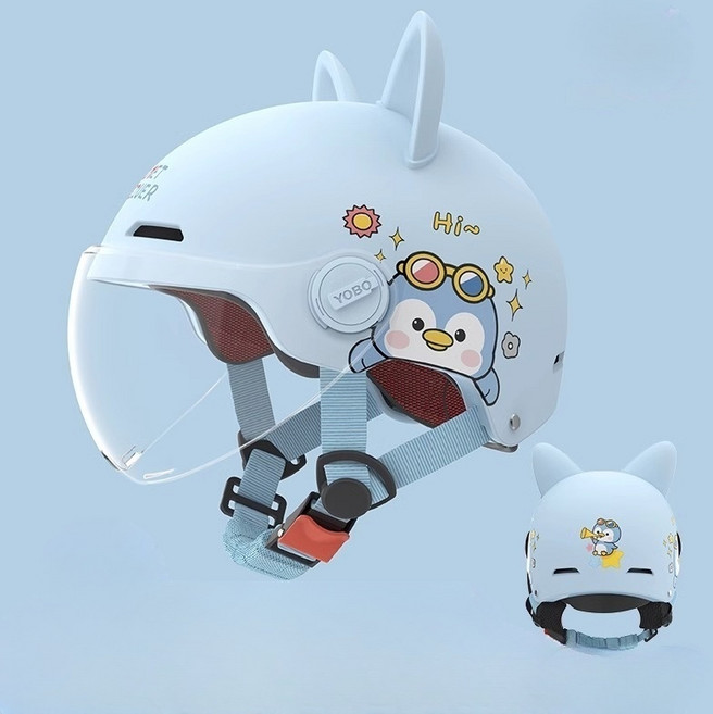 오토바이 헬멧 남여아 어린이 귀여운 헬멧 사계절 헬멧, 푸른 색, 1개