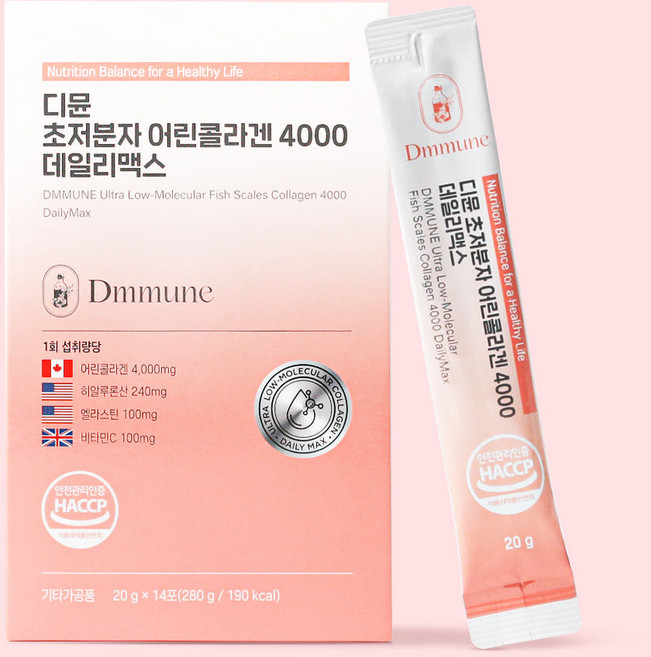 디뮨 초저분자 어린 피쉬콜라겐 4000 고함량 히알루론산 엘라스틴 데일리맥스, 2박스, 280g