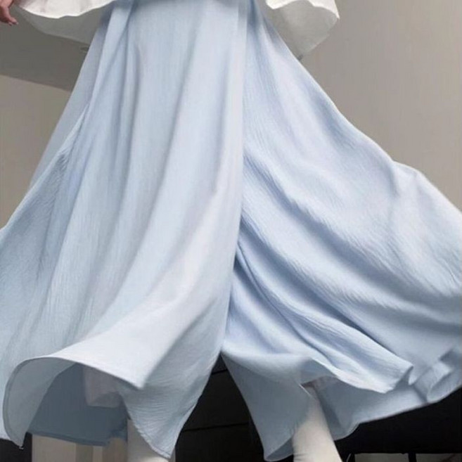 中國風高腰顯高垂感裙褲 夏季爆款多巴胺百褶半身裙 白色通勤闊腿褲