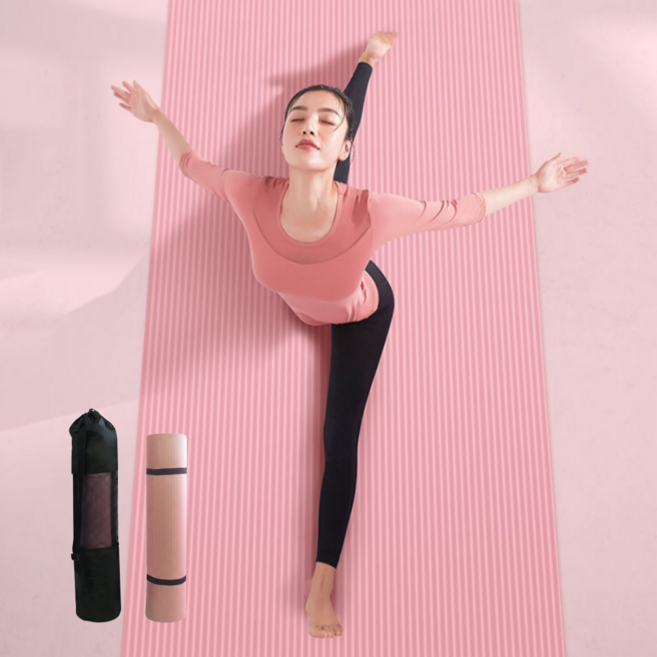 홈앤힐링 두꺼운 요가매트 대형 190x85x16mm + 전용가방 스트랩 세트, 1개, 핑크