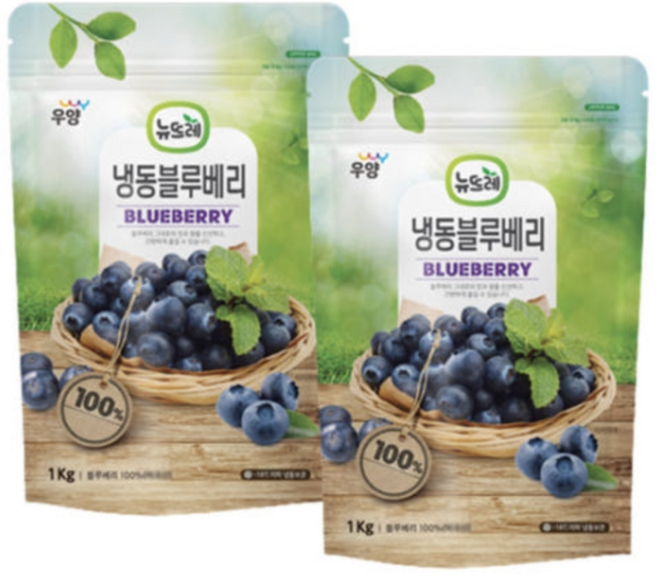 뉴뜨레 냉동 블루베리 홀 1kg x 2개 무가당 블루베리 그린키위 딸기 망고 묶음가능, 1세트, 애플망고 2kg