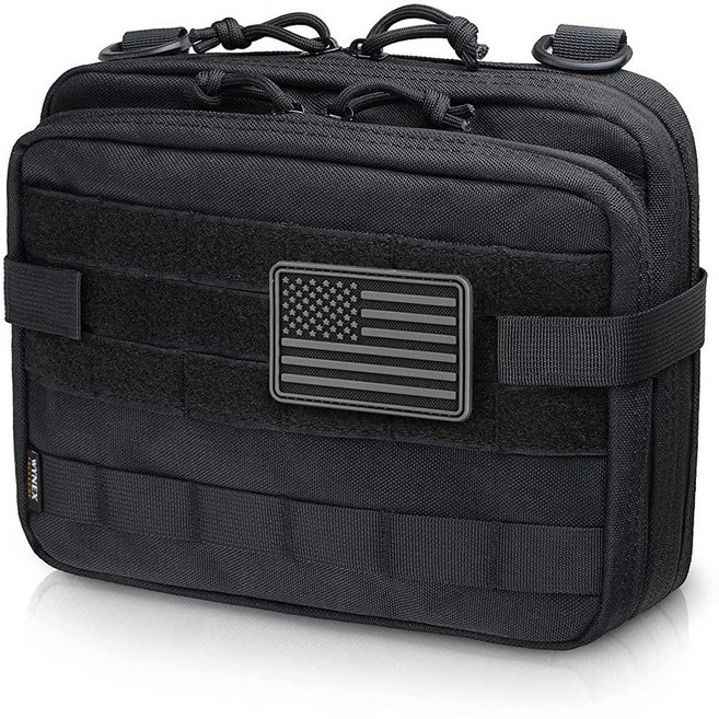 WYNEX Tactical 이중 레이어 디자인의 대형 관리 파우치 Molle EDC EMT 유틸리티 파우치 지도 슬리브 모듈식 공구 파우치 대용량 플래그 패치 포함 블랙