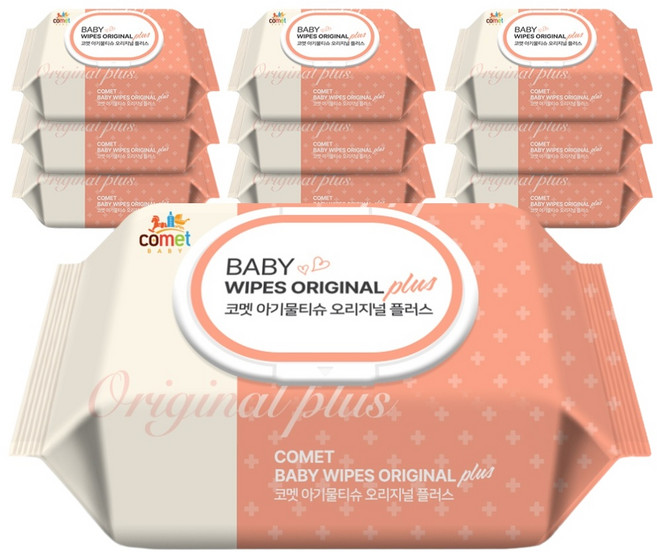코멧 아기물티슈 오리지널 플러스 120 엠보싱 대용량 캡형, 50g, 120개입, 10개