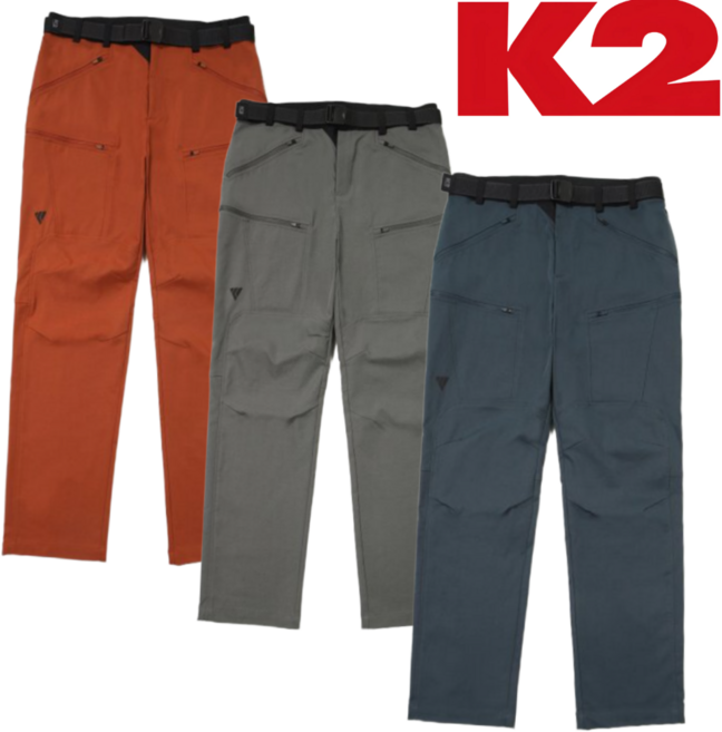 [매장발송] K2 남성 바지 봄 가을 벨트포함 주머니지퍼 편한 카고바지 캐주얼 팬츠 레귤러핏 일상 외출 등산 캠핑 낚시 여행 작업 하의