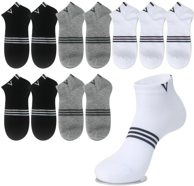 발렌티노크리스티 남성용 센터 삼선 링글 스니커즈 발목 양말 12켤레