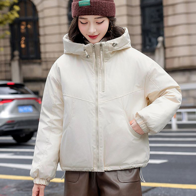 ORZQU 추동 여성 후드 솔리드 숏 바람막이 기모 도톰 다운 점퍼