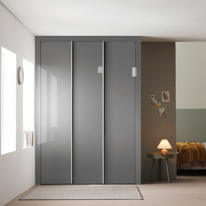 보루네오 샤인 붙박이장 하이그로시 여닫이 170cm, 다크그레이 170cm