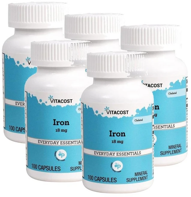 비타코스트 킬레이트 철분 18mg 캡슐 Vitacost Chelated Iron, 5개, 100정 - 쿠팡
