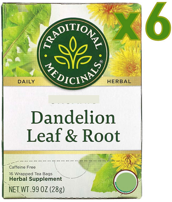 트레디셔널 매디시널 단델리온 리프 앤 루트 허브티 티백 Traditional Medicinals Dandelion Leaf and Root Tea, 1.75g, 16개입, 6개