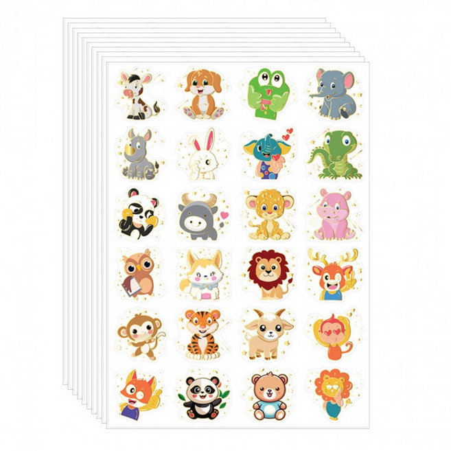 반짝이 금박 라인 동물 스티커 240pcs, 1개, 혼합(S6220) 10장 240PCS