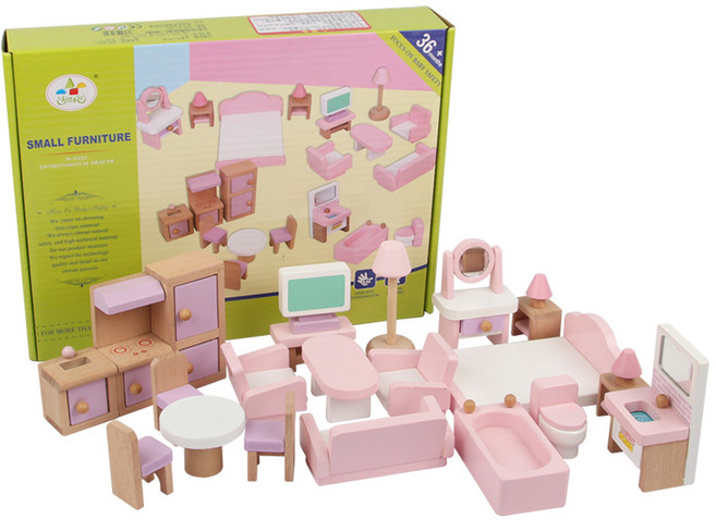 Montheria 어린이 원목 하우스 욕실 주방 미니 DIY 하우스 인형집 소품 인형가구 A598-23, YLB-소가구22종세트