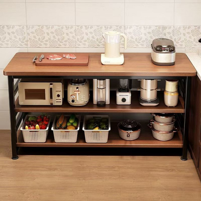 업소용 주방 선반 작업대 원목 식당 조리대 전자레인지 냄비 수납대, 호두색100CM